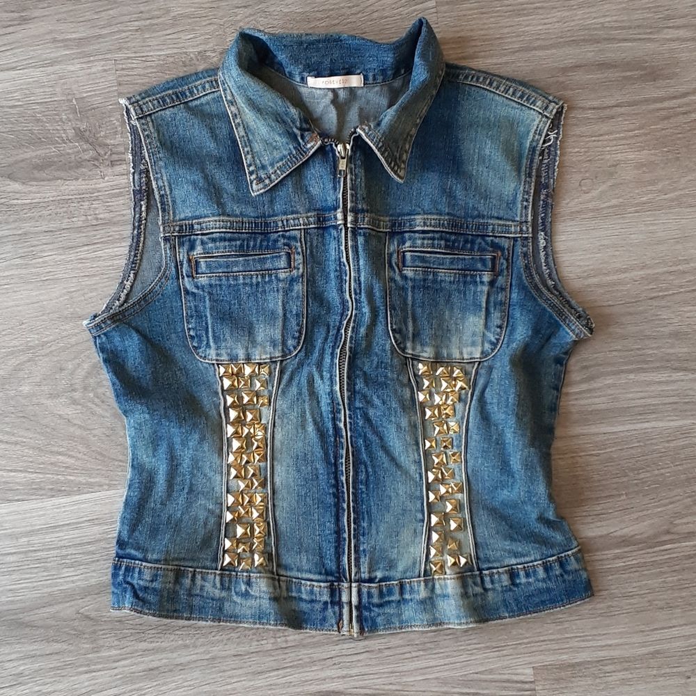 Denim Vest Medium Custom Gold Studded